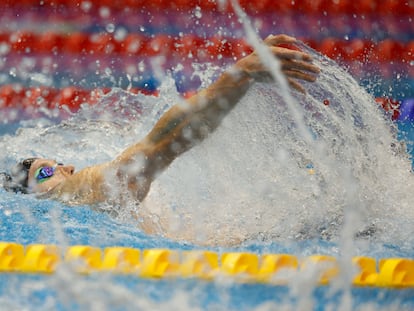 El estadounidense Ryan Murphy, este domingo en la prueba de 4 x 100m.