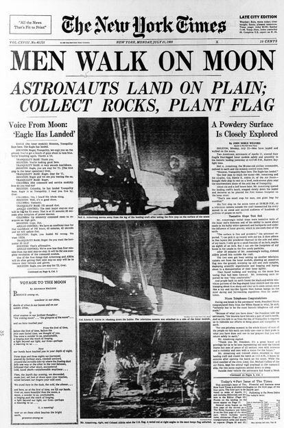 21 de julio de 1969. Primera página del New York Times tras el aterrizaje del 'Apollo 11' en la Luna.