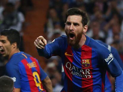 Lionel Messi celebra el tercer.