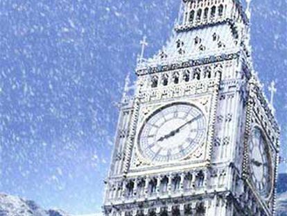 El Big Ben del Parlamento de Londres, caído bajo la nieve.