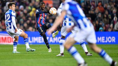 Dembélé durante el partido de cuartos de final de Copa del Rey entre el Barcelona y la Real Sociedad, en el Camp Nou este miércoles.
