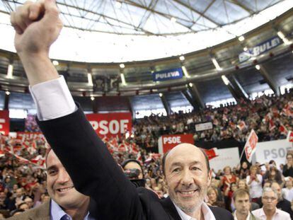 Rubalcaba, el domingo en el mitin de Valencia.