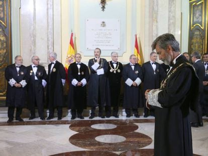 Los miembros del Supremo esperan la llegada del Rey para la apertura del año judicial 2019/2020.