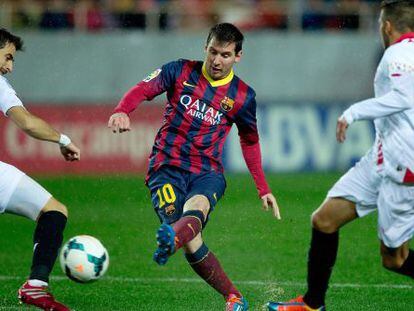 Messi, en el tercer gol del Bar&ccedil;a.