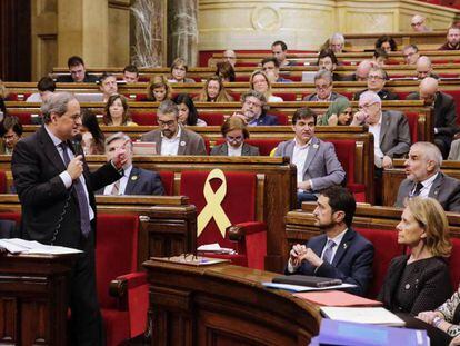 El presidente Quim Torra, este miércoles en el Parlament. En vídeo, declaraciones del presidente de la Generalitat.