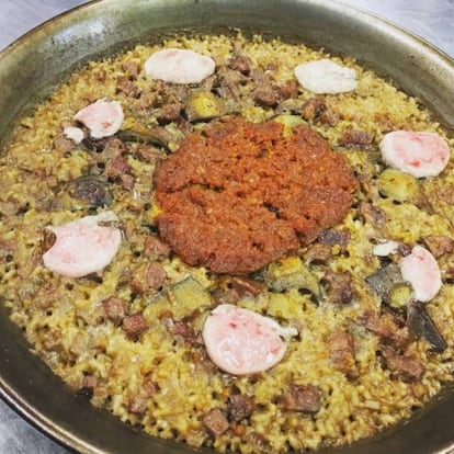 Arroz de cerdo ral d´Avinyó, tuétano y sobrasada con su socarrat