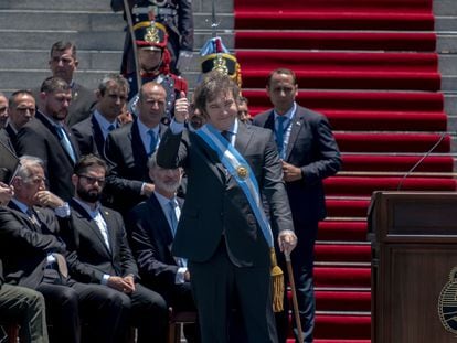 Javier Milei durante su toma de posesión, en Buenos Aires, el pasado 10 de diciembre.