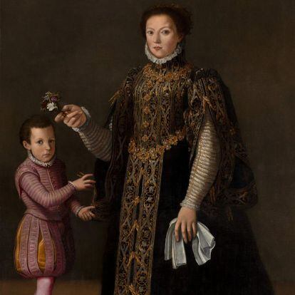 Retrato de obra con niño, óleo sobre lienzo.