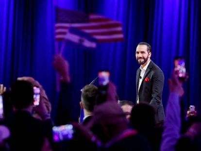 Nayib Bukele en una reunión de políticos conservadores en Maryland (EE UU), el 22 de febrero.