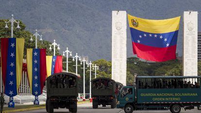 Soldados participan en un acto militar del ministerio de Defensa de Venezuela.