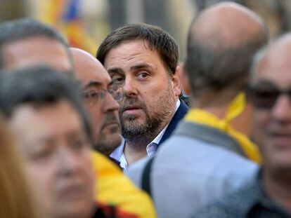 El vicepresidente de la Generalitat catalana, Oriol Junqueras, en la manifestaci&oacute;n convocada para pedir la libertad de &#039;los Jordis&#039; en octubre.