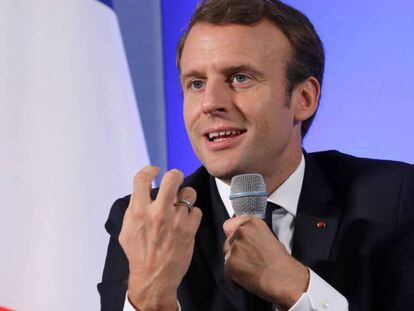 El presidente francés, Emmanuel Macron, durante un debate en sobre Europa en Frankfort.