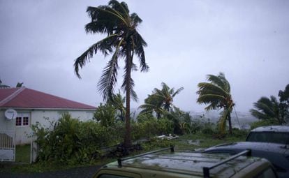 El huracán María azota este martes la ciudad Petit-Bourg, en la isla de Guadalupe.