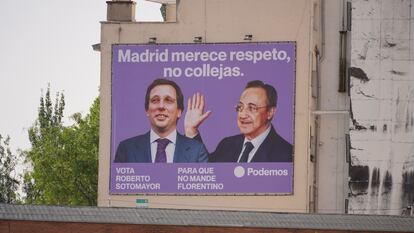 Podemos has placed a canvas in the cells of José Luis Martínez-Almeida with the image of Florentino Pérez in a slap.