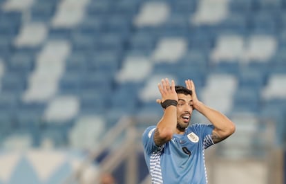 Luis Suárez reacciona tras un fallo en el partido Uruguay-Chile de la Copa América.
