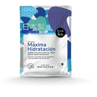 Mascarilla Máxima Hidratación de Maikosan con tres derivados del arroz para uso diario. El sobre contiene siete mascarillas.