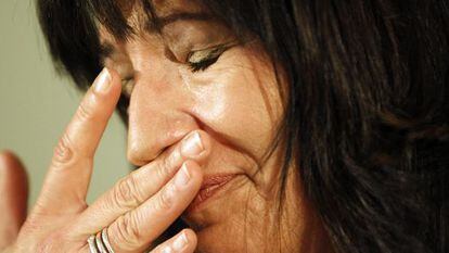 Pilar González, durante la conferencia de prensa para informar de su dimisión el viernes 4 de mayo