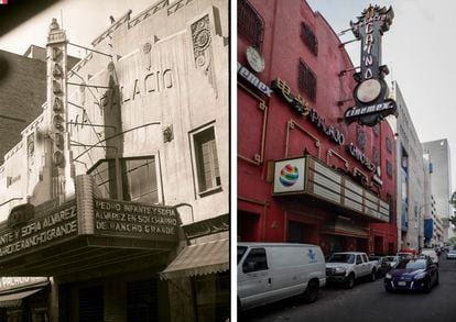 A la izquierda, el cine Palacio a finales de los años 40. A la derecha, el cine Palacio Chino en la actualidad. 
