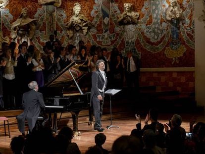 Jonas Kaufmann, durante su presentaci&oacute;n en el Palau de la M&uacute;sica Catalana en Barcelona.