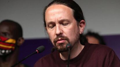 Comparecencia ante los medios de Pablo Iglesias, candidato de Podemos a la comunidad de Madrid.
