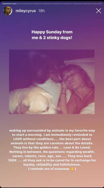 Publicación de Miley Cyrus en su cuenta de Instagram.
