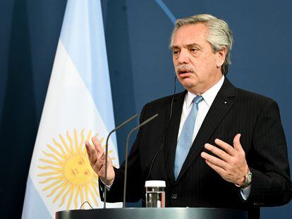 El presidente argentino durante una conferencia en Berlín, el pasado 11 de mayo.