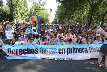 Ambiente en el desfile del Dia del Orgullo Gay en Madrid.