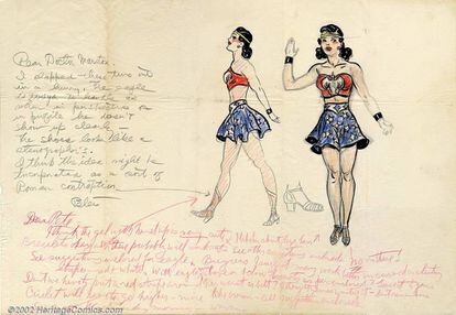 El primer boceto de Wonder Woman con anotaciones de sus creadores, el ilustrador Harry G. Peter y William Moulton Marsten.