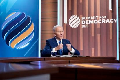 El presidente de EE UU, Joe Biden, durante su intervención en la cumbre virtual para la democracia, el 29 de marzo de 2023.