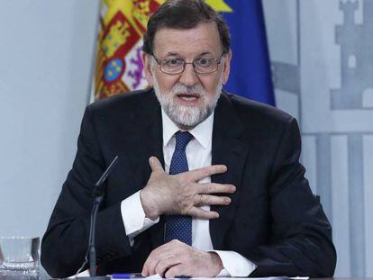 El presidente del Gobierno, Mariano Rajoy, este viernes en rueda de prensa en La Moncloa.