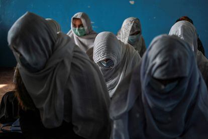 A group of women in a provincial school in Afghanistan, on November 21.