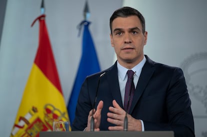 Pedro Sánchez, en su última comparecencia en La Moncloa.