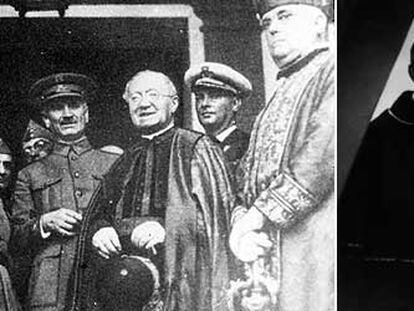Franco, junto al general Queipo y el cardenal de Sevilla Ilundain, en 1936. A la derecha, Pío XI (de blanco) y el cardenal Pacelli, futuro Pío XII.