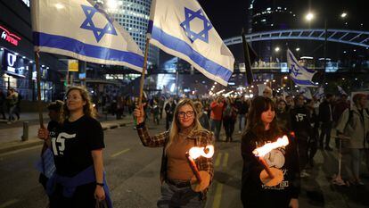 Un momento de la manifestación celebrada en Tel Aviv el 28 de enero contra la reforma judicial impulsada por Netanyahu.
