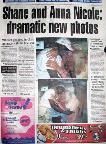 Primera página de &#39;The Tribune&#39; de Bahamas con las fotografías de Anna Nicole Smith y el ministro de Inmigración.