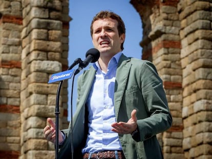 Pablo Casado, presidente del PP, este sábado en Mérida. En vídeo, el dirigente popular interviene en el acto.