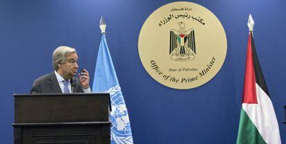 El secretario general de la ONU, Ant&oacute;nio Guterres, este martes en Ramala.