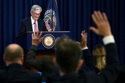 El presidente de la Reserva Federal, Jerome Powell, durante la rueda de prensa en Washington, este miércoles.