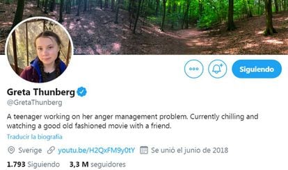 Greta Thunberg ha cambiado su biografía de Twitter con las palabras de Trump.