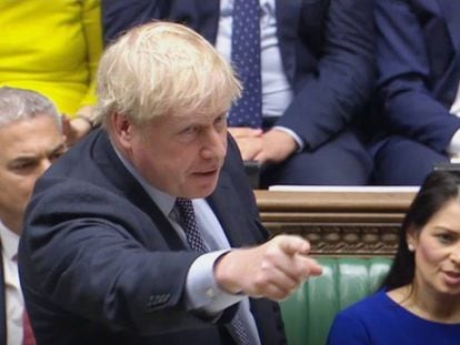 El primer ministro británico, Boris Johnson, este sábado durante el debate parlamentario sobre el Brexit.