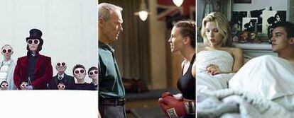 Fotogramas de las películas <i>Charlie y la fábrica de chocolate,</i> de Tim Burton; <i>Million Dollar Baby,</i> de Clint Eastwood, y <i>Match Point,</i> de Woody Allen, incluidas en la colección.