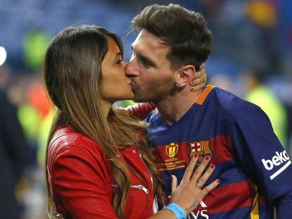 Messi i Antonella, després de guanyar la Copa del Rei.