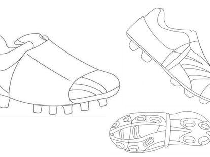 Boceto de la patente 'cubre botas técnico para bota de fútbol' de Sergio Serrano.