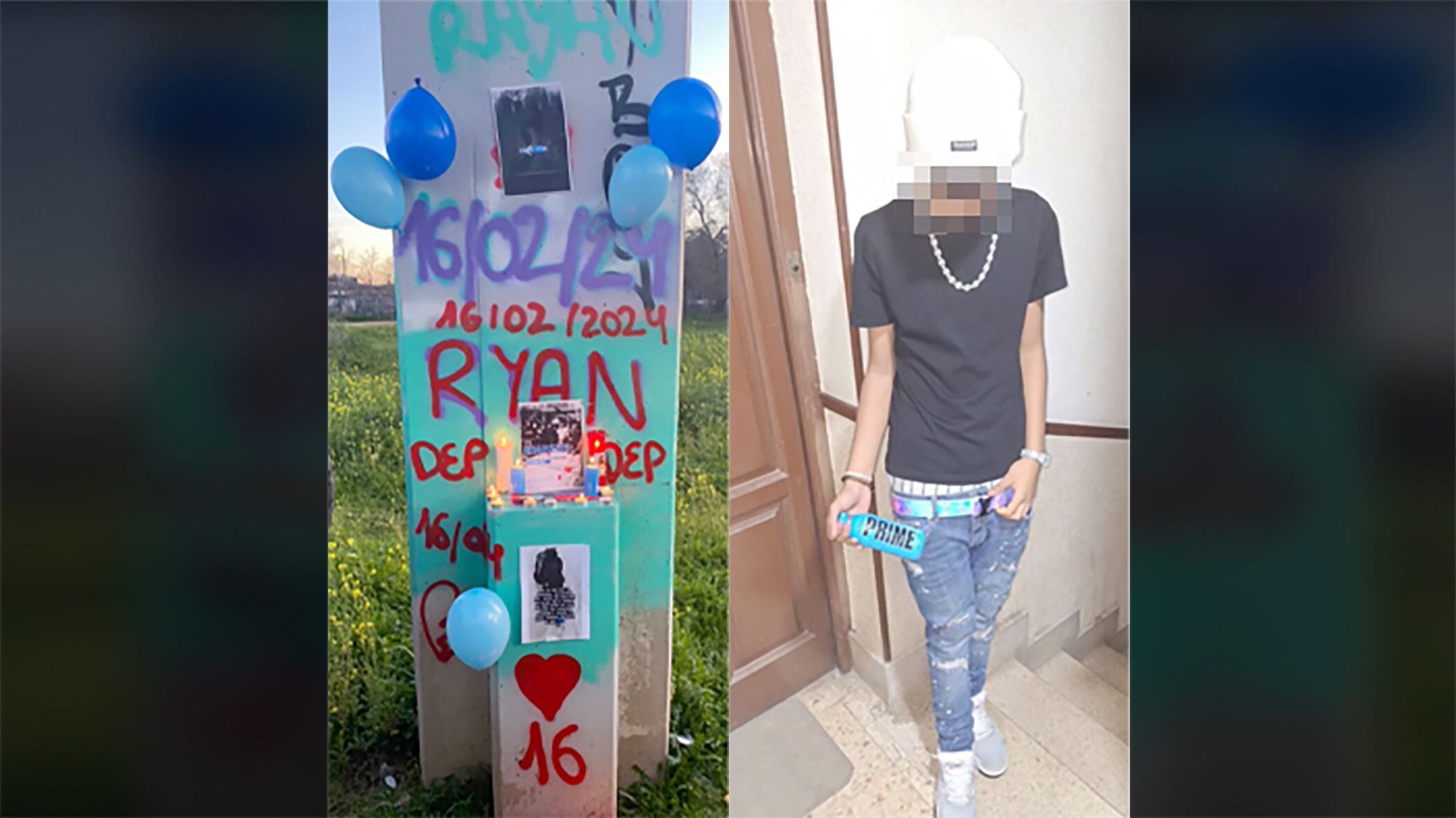 A la derecha, el menor fallecido en una parada de metro en Getafe en una imagen de redes sociales. A la izquierda, el altar que le han dedicado sus amigos en un parque del municipio.