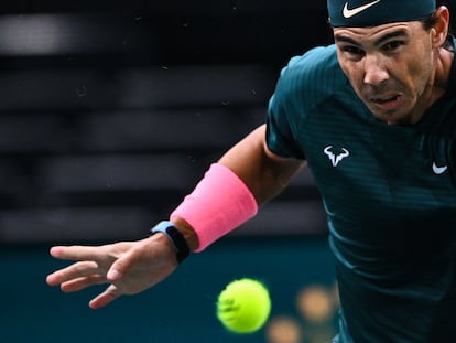 Nadal, durante el partido contra Thompson en París-Bercy.