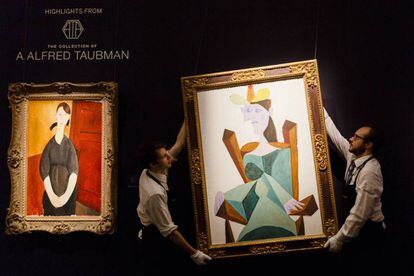 &#039;Retrato de Paulette&#039; Jourdain, de Modigliani, y &#039;Mujer sentada en una silla&#039;, de Picasso.