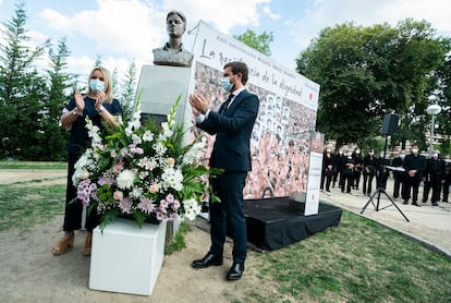 El líder del PP, Pablo Casado, el pasado 13 de julio, en el acto de homenaje de Miguel Ángel Blanco, concejal del PP asesinado por ETA.
