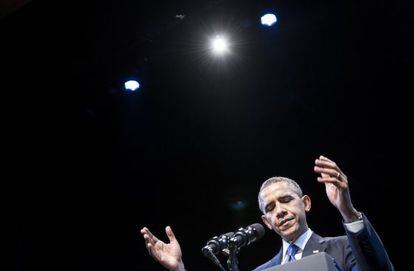 Barack Obama, durante su discurso hoy en Washington.