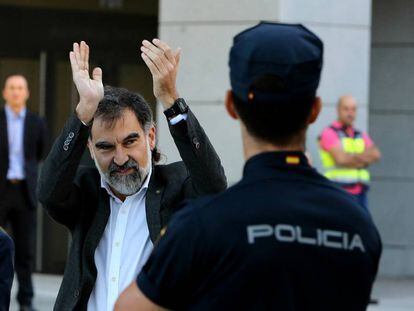 Jordi Cuixart frente a a Audiencia Nacional antes de declarar.