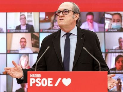 El candidato del PSOE, Ángel Gabilondo, a la presidencia de Madrid en un encuentro telemático con alcaldes socialistas el pasado 13 de marzo.